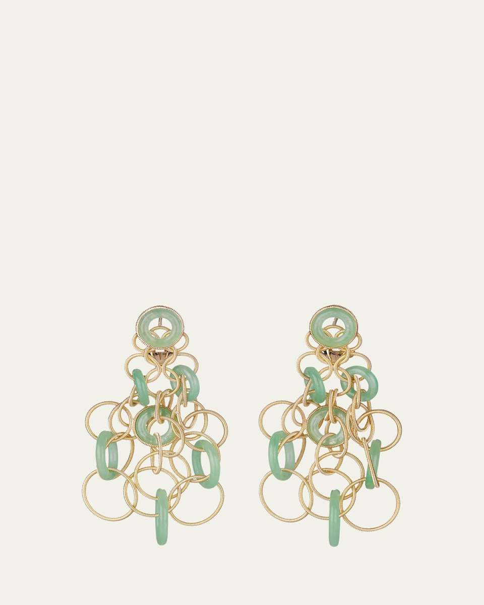 Hawaii 18K Gold Pendant Earrings with Jade, 5cm